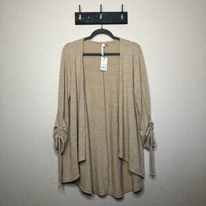 NY Collection NWT Oatmeal Tan Open Cardigan Women's XL Petite Cozy Comfy Casual